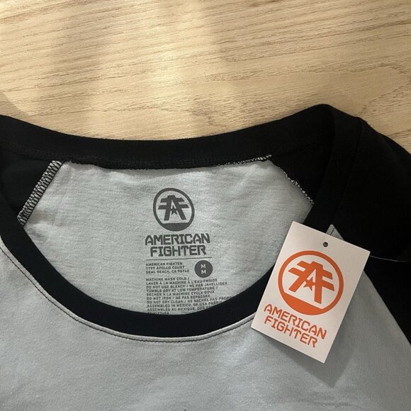 American Fighter Raglan Baseball Tee Size Medium Graphic Light Powder Blue Black - Picture 5 of 6